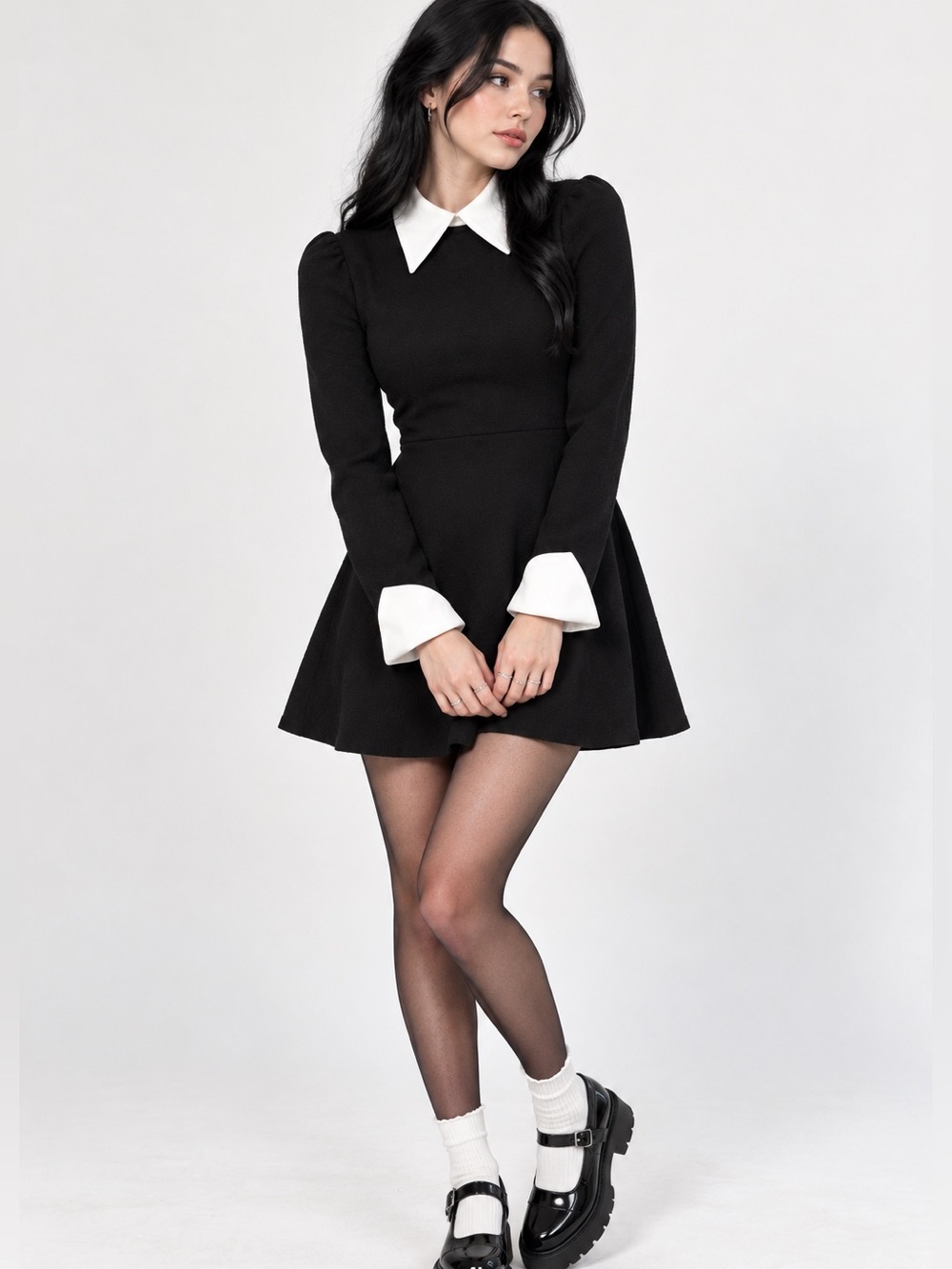 Black White Contrast Collar Mini Dress XS NWT Goth